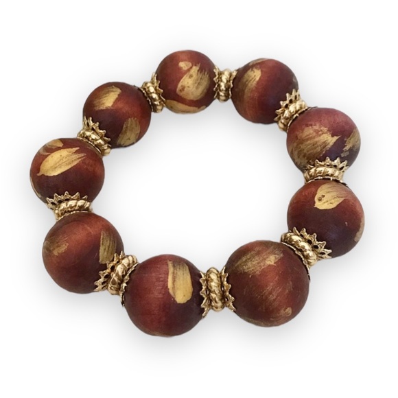 Vintage Chunky Wooden Beaded Stretch Bracelet - Picture 2 of 4